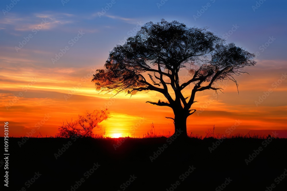 a lone tree silhouetted against a fiery sunset represents resili a lone tree silhouetted against a fiery sunset represents resili