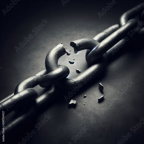 A Single Broken Chain Link Conveys freedom escape or broken bond photo