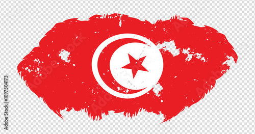 Tunisia national flag with distressed stroke brush effect on isolated background