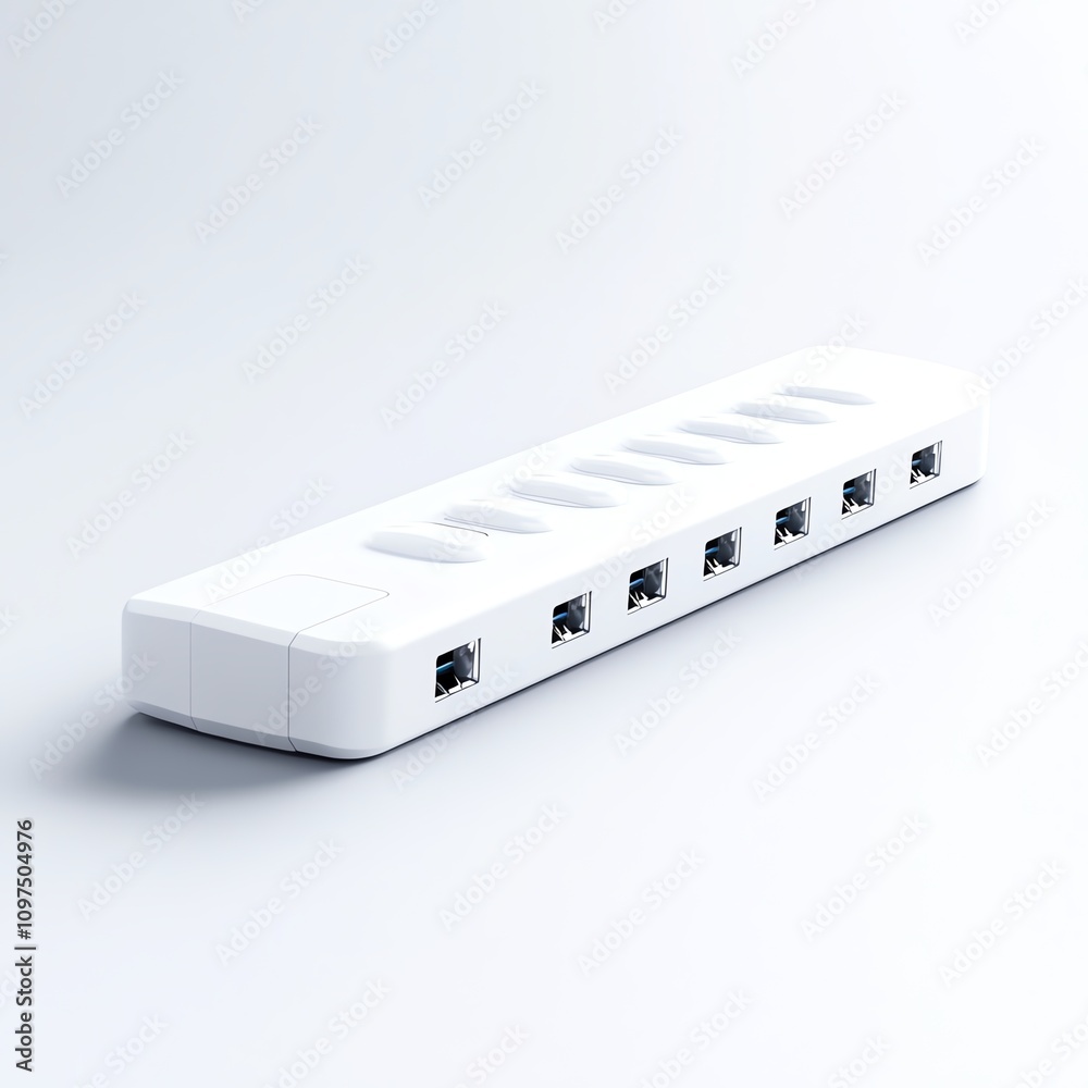 White power strip with multiple outlets, isolated on a clean background. White power strip with multiple outlets, isolated on a clean background.
