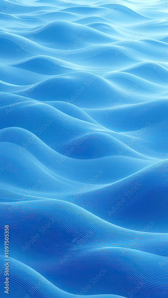 Obraz premium Gradated wave pattern in blue tone with varying line widths and subtle shading., abstract patterns, gradient effects, wavy lines, waveforms, layered textures