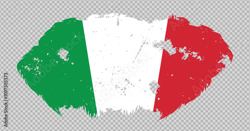 Italy national flag with distressed stroke brush effect on isolated background
