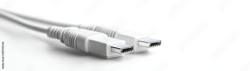 Two white USB cables connected, isolated on white background. Two white USB cables connected, isolated on white background.
