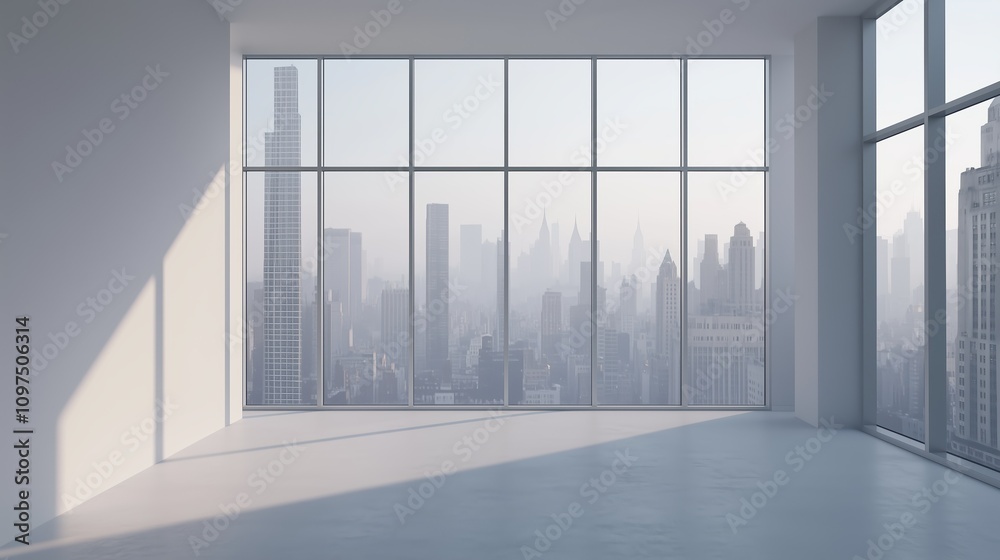 Interior view of an empty room in a skyscraper, showcasing the cityscape during the day. The skyline view from a high-rise window offers a gorgeous property with a stunning view. Interior view of an empty room in a skyscraper, showcasing the cityscape during the day. The skyline view from a high-rise window offers a gorgeous property with a stunning view.