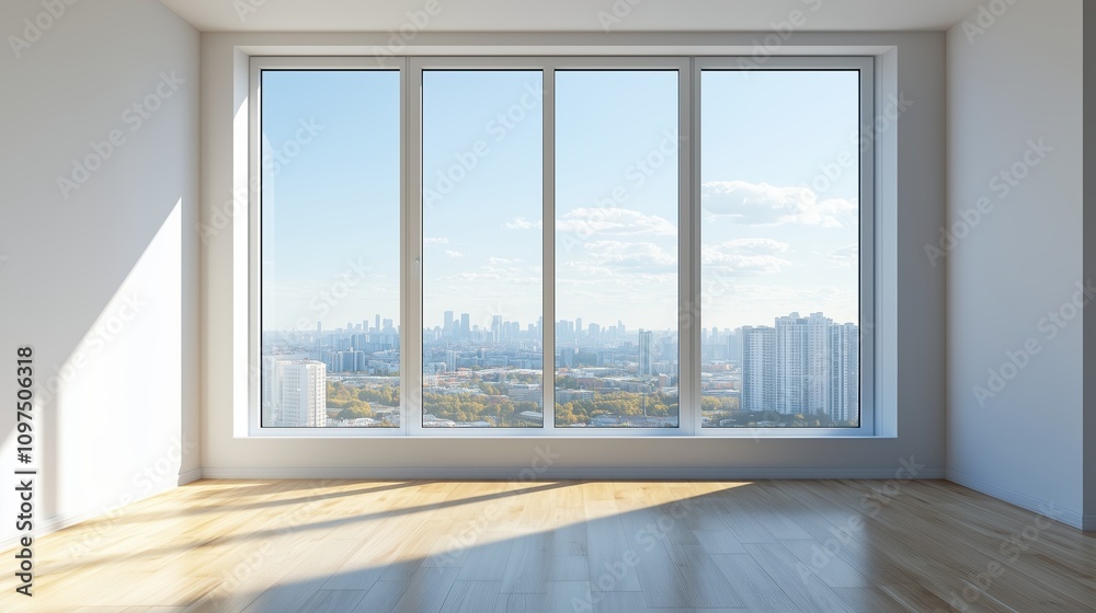 Interior view of an empty room in a skyscraper, showcasing the cityscape during the day. The skyline view from a high-rise window offers a gorgeous property with a stunning view. Interior view of an empty room in a skyscraper, showcasing the cityscape during the day. The skyline view from a high-rise window offers a gorgeous property with a stunning view.
