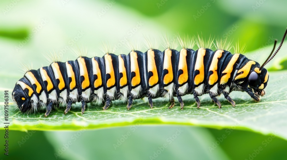 Colorful Caterpillar on Leaf with Green Background in Nature Colorful Caterpillar on Leaf with Green Background in Nature