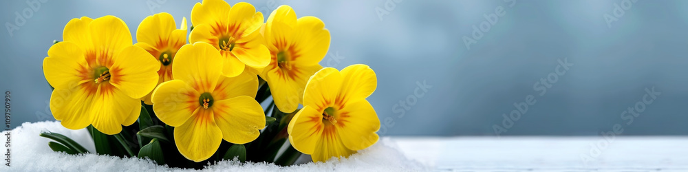 Snow-Covered Primroses in a Winter Garden Snow-Covered Primroses in a Winter Garden