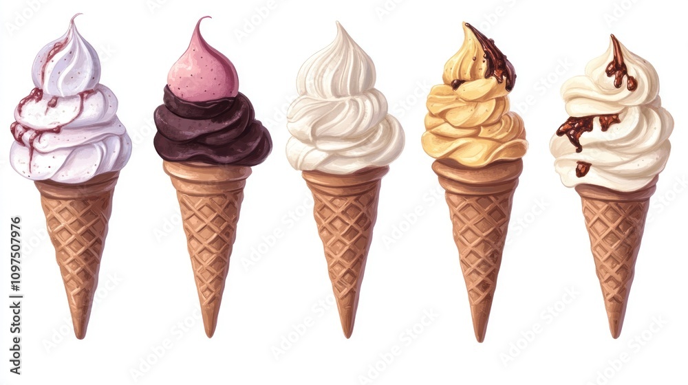 Delicious Ice Cream Cones: A Tempting Variety of Flavors Delicious Ice Cream Cones: A Tempting Variety of Flavors