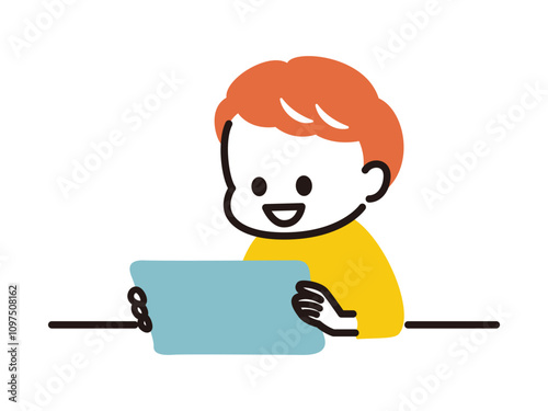 simple illustration of kids using tablet device