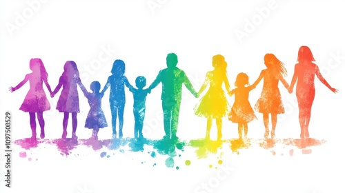 Conservatorship and Guardianship Abuse Awareness Day Vibrant unity and diversity through children holding hands in watercolor art