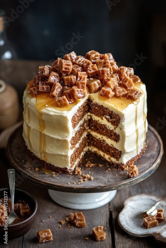Wallpaper Mural Sticky Toffee Honeycomb Cake Decadent caramel drizzle layer cake with toffee topping for celebrations and desserts Torontodigital.ca