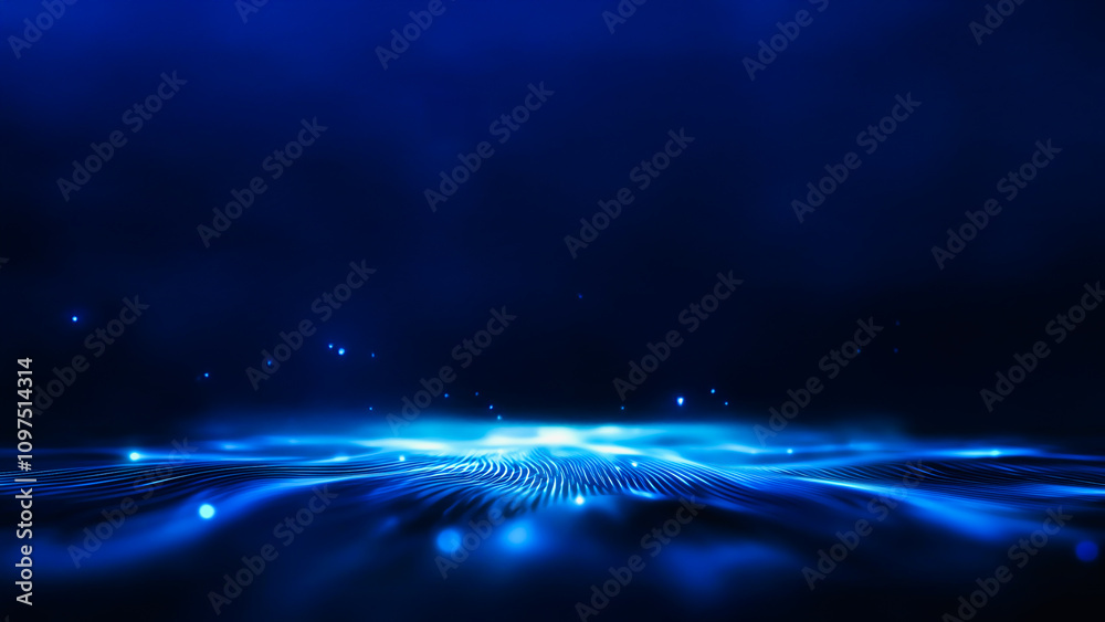 Obraz premium Abstract blue energy waves on a dark background, creating a mesmerizing and futuristic digital landscape.
