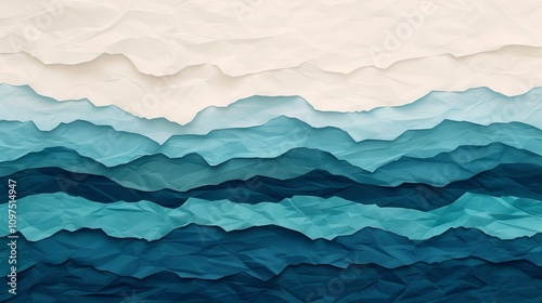 Textured blue abstract paper waves