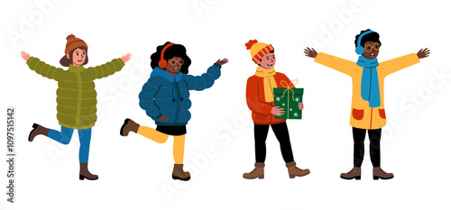 People dressed warmly enjoying a winter day with festive spirit