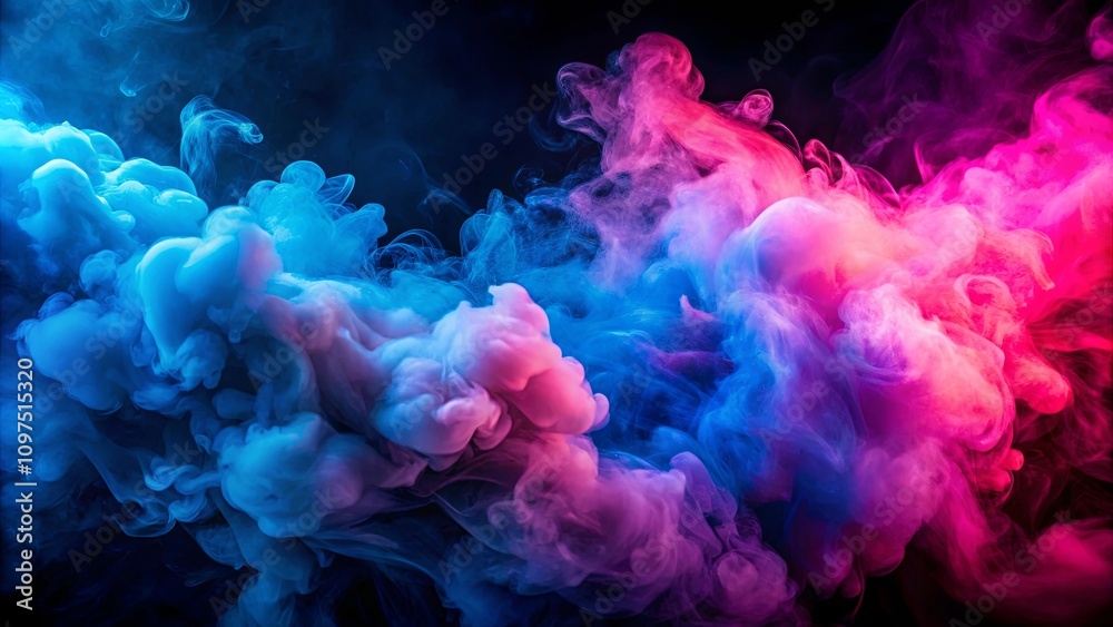 Abstract Swirling Clouds of Vibrant Blue and Pink Hues on Black Background Abstract Swirling Clouds of Vibrant Blue and Pink Hues on Black Background