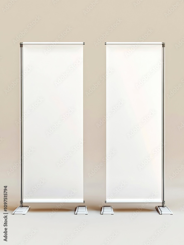 2 Blank Mockups of Pop up Retractable Roll Up Banner. Trade show isolated background. For Marketing and Promotion Presentation Templates. 2 Blank Mockups of Pop up Retractable Roll Up Banner. Trade show isolated background. For Marketing and Promotion Presentation Templates.