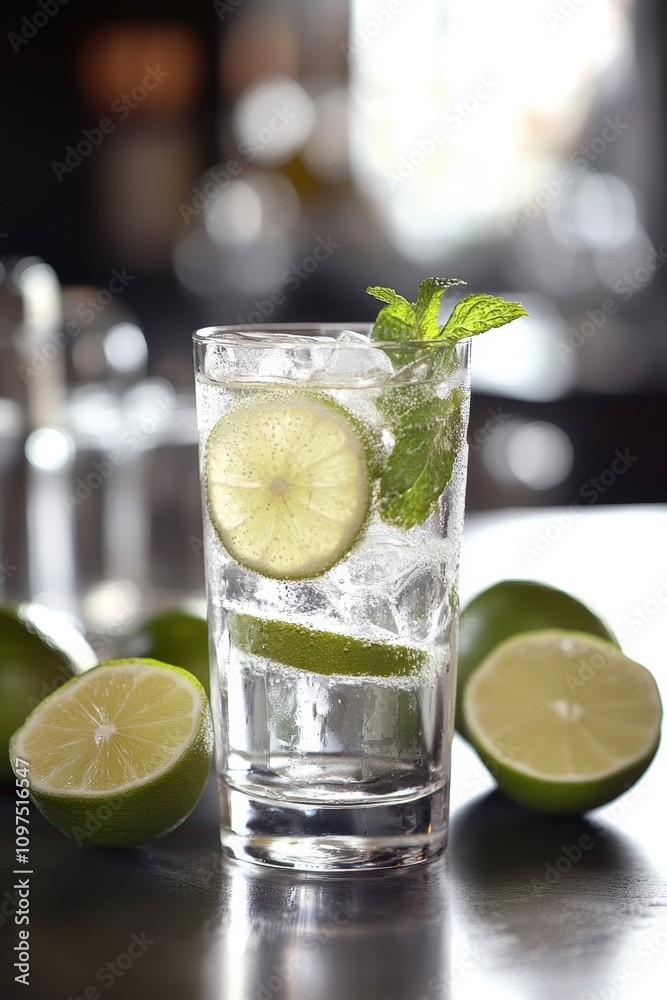 Fototapeta premium National Moscow Mule Day Refreshing lime mint cocktail with ice and fresh garnish for summer drinks