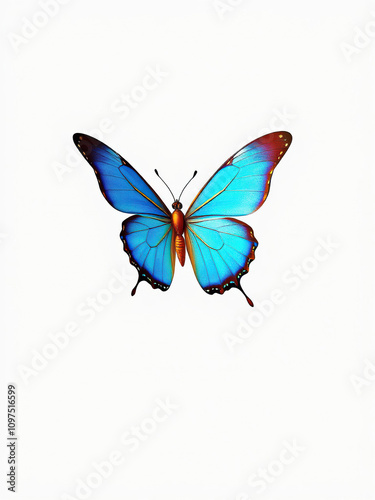 Single butterfly in bright colors on a white backdrop, beautiful, single, macro photography