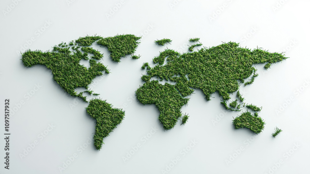Global technology concept screen monitor on green grass world map symbolizing technology and nature environment Global technology concept screen monitor on green grass world map symbolizing technology and nature environment
