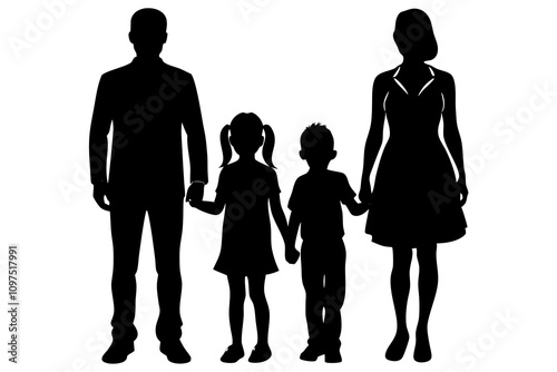 Family vector black silhouette.