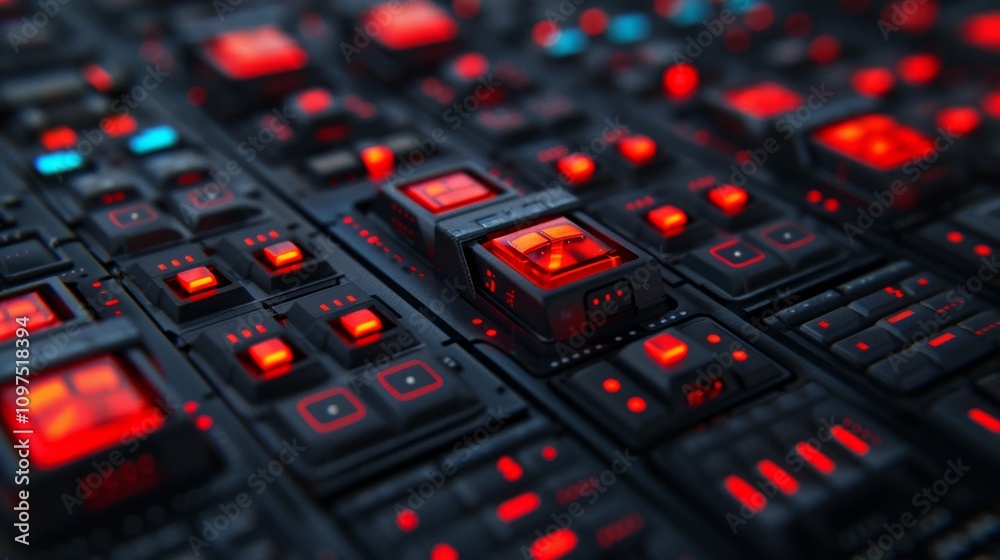 Close-up of glowing red control buttons Close-up of glowing red control buttons