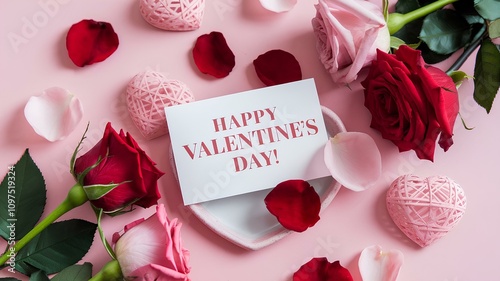 Valentines Day background with hearts and roses Happy Valentines Day banner