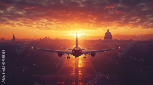 passenger plane flying over Washington DC, epic