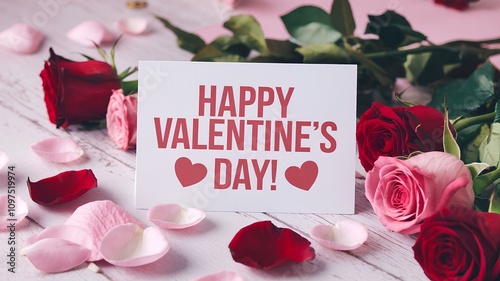 Valentines Day background with hearts and roses Happy Valentines Day banner
