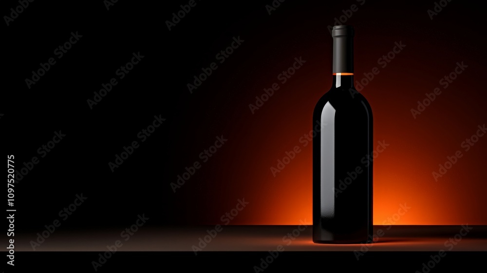 Red Wine Bottle in Dramatic Lighting: A single bottle of red wine stands tall against a backdrop of warm, incandescent light, creating an alluring and sophisticated atmosphere. Red Wine Bottle in Dramatic Lighting: A single bottle of red wine stands tall against a backdrop of warm, incandescent light, creating an alluring and sophisticated atmosphere.