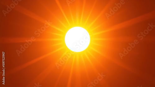 Warm orange sun rays bursting from a bright yellow sun center, solar flare, energy explosion, natural light, sunburst photo