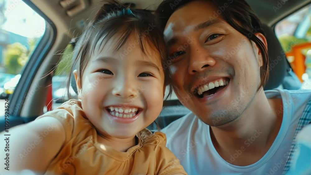 Father and Daughter Smiling and Laughing Together in Car Father and Daughter Smiling and Laughing Together in Car