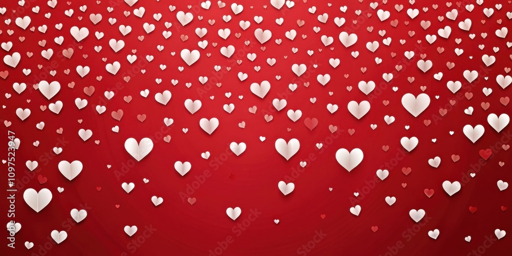 Red background with falling white and red hearts Red background with falling white and red hearts
