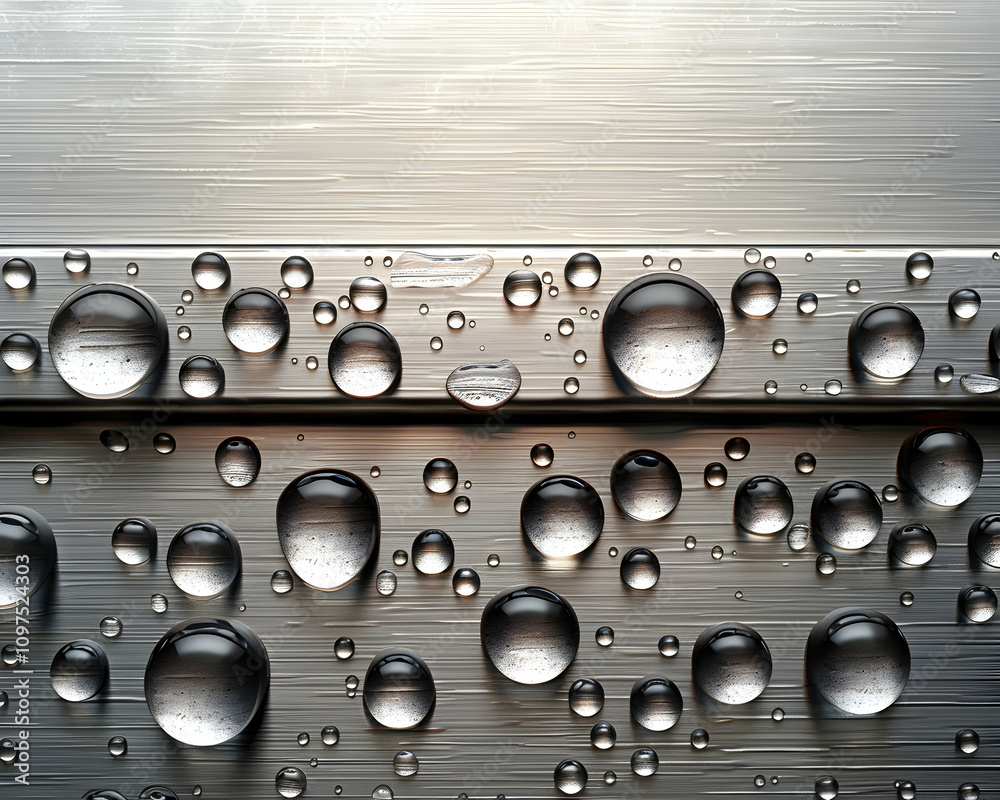 Water droplets on metallic surface. Water droplets on metallic surface.