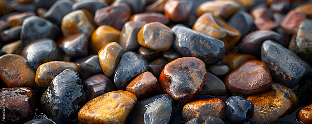Wet, colorful stones closeup. Wet, colorful stones closeup.