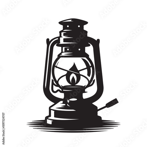 vintage kerosene lamp silhouette vector art illustration