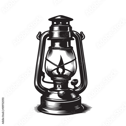 vintage kerosene lamp silhouette vector art illustration