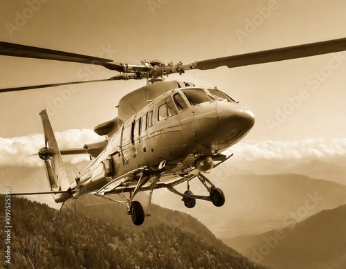 Helicopter Mi-24V Mi-35 isolated sepia photo