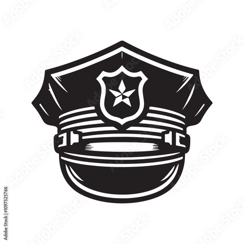 police uniform cap silhouette vector illustration