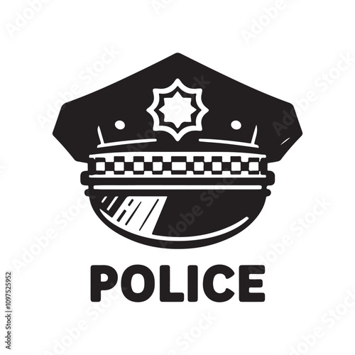 police uniform cap silhouette vector illustration
