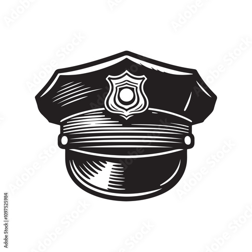 police hat silhouette vector art illustration on white background