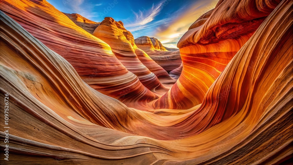 Obraz premium Sunlit sandstone formations create a mesmerizing abstract landscape