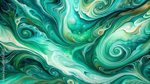 Abstract Swirling Emerald and Jade Hues A Visually Stunning Fluid Art Background