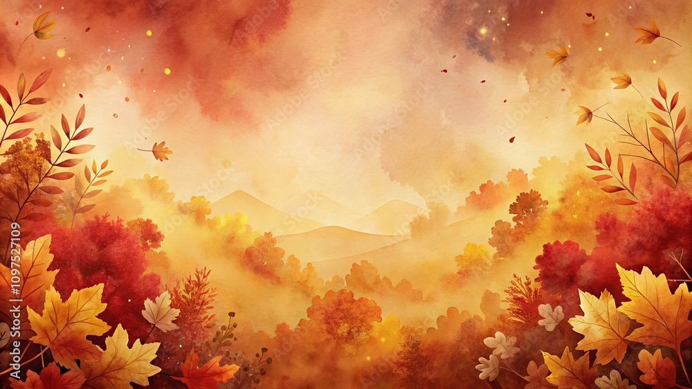 Serene Autumn Landscape Golden Hues and Falling Leaves in a Misty Mountain Valley Serene Autumn Landscape Golden Hues and Falling Leaves in a Misty Mountain Valley