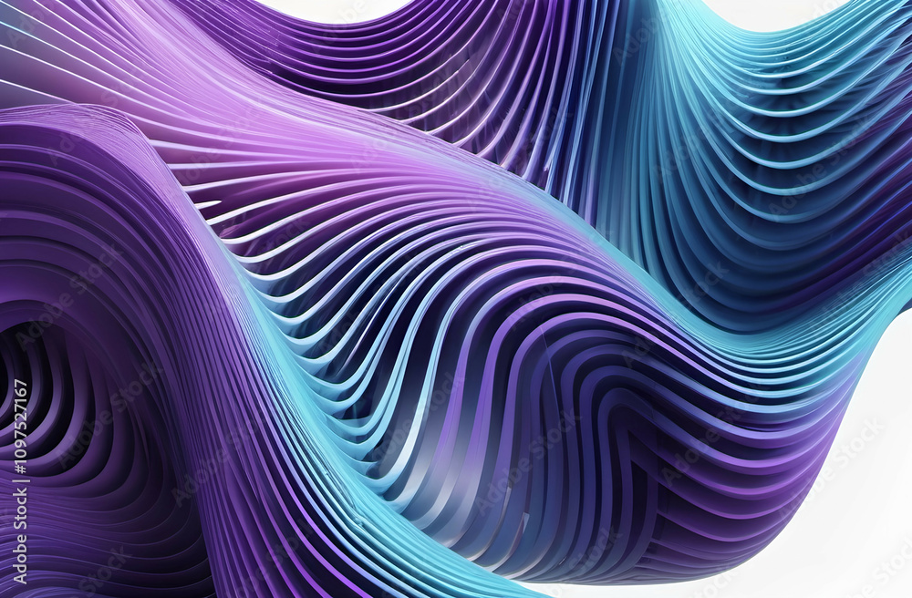 Abstract wavy lines in blue and purple hues isolated on a white background, suggesting modern design or technology. 3D Rendering Abstract wavy lines in blue and purple hues isolated on a white background, suggesting modern design or technology. 3D Rendering