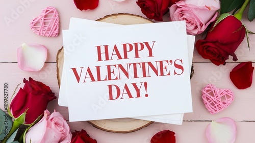 Valentines Day background with hearts and roses Happy Valentines Day banner
