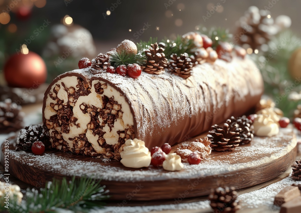 Yule Log Bûche De Noël Chocolate Berry Festive Christmas Winter Dessert Illustration Background Image Yule Log Bûche De Noël Chocolate Berry Festive Christmas Winter Dessert Illustration Background Image