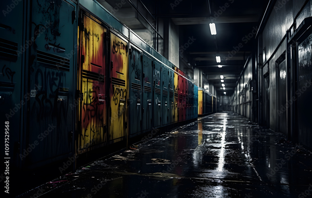 Lockers, storage cabinets in an abandoned school, old and dirty. Lockers, storage cabinets in an abandoned school, old and dirty.
