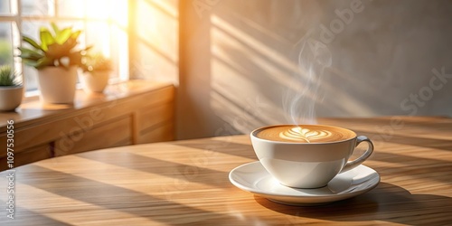 Wallpaper Mural Aromatic Latte Art in Sunlit Coffee Shop Setting Torontodigital.ca