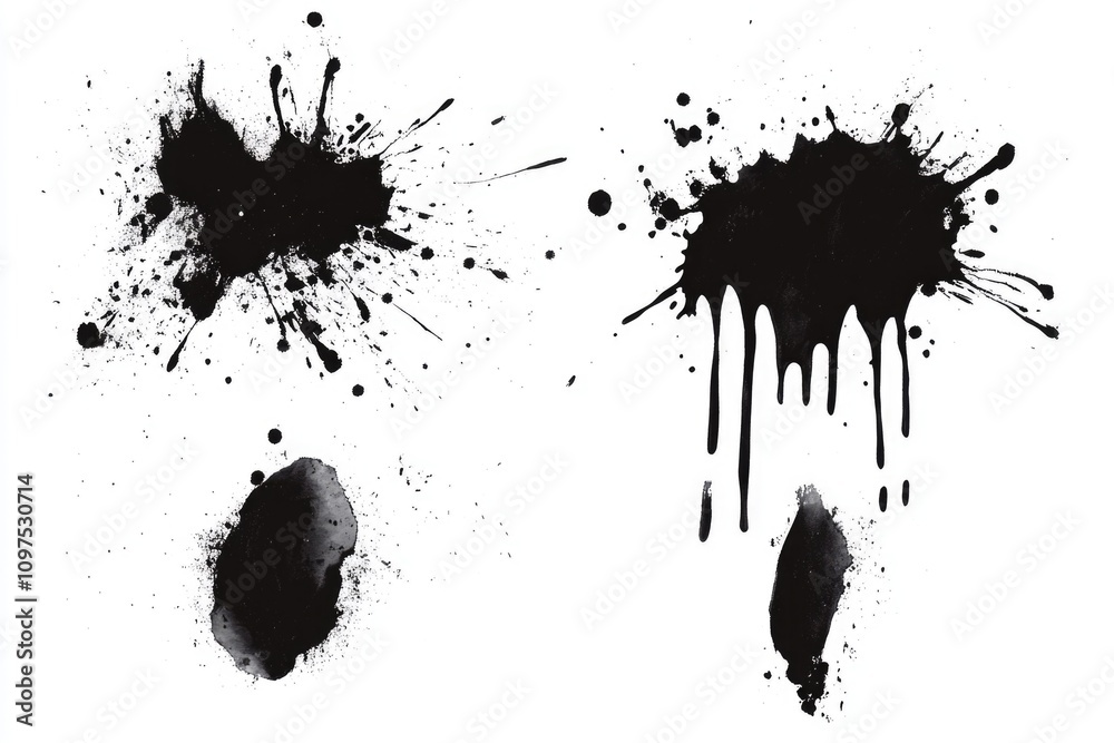 Black Ink Splatters on White Background Black Ink Splatters on White Background