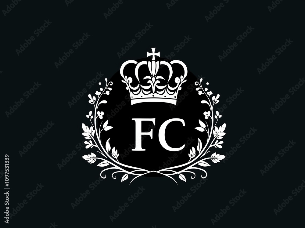 Fototapeta premium Simple Line Art Crown Floral Logo Elegant Typography
